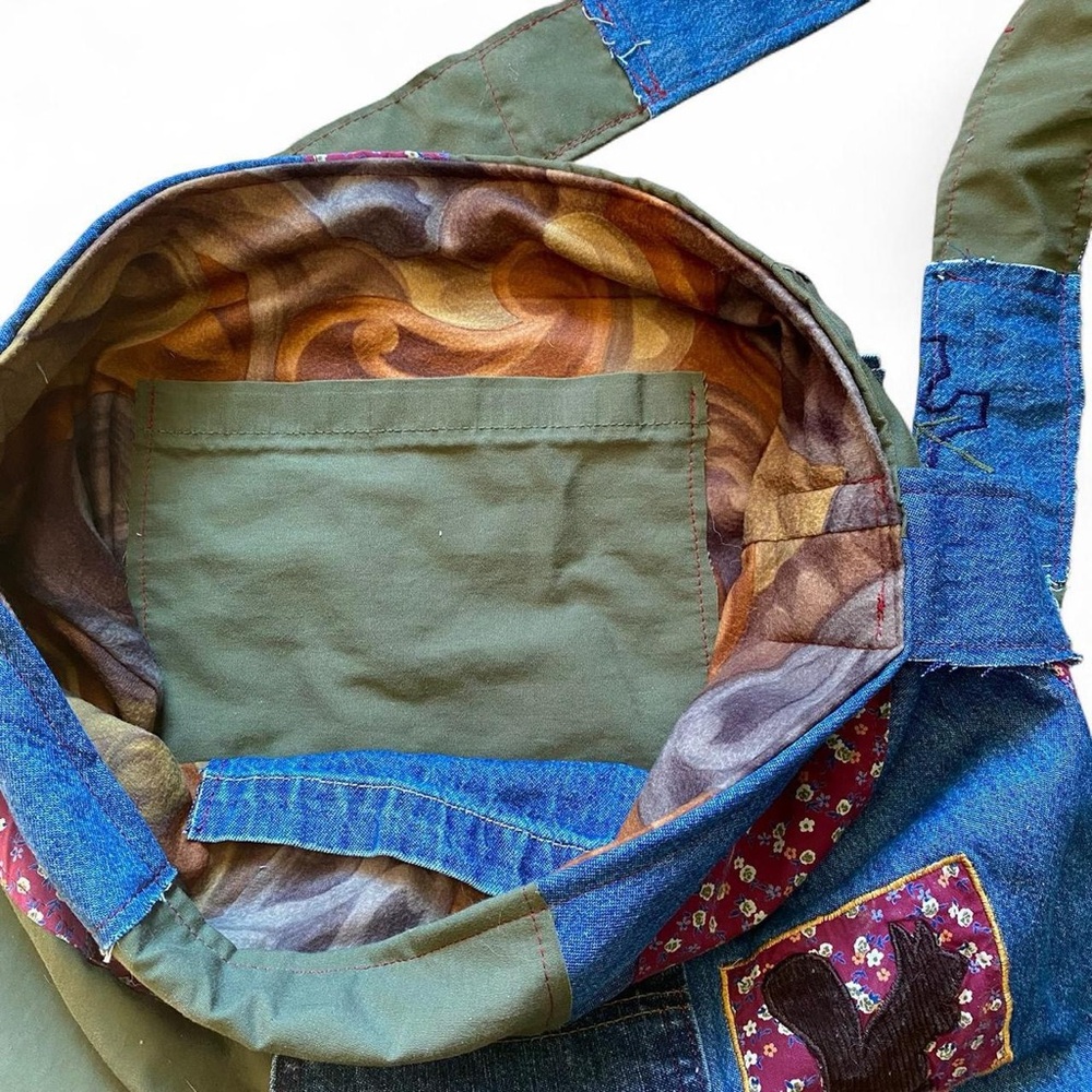 Denim Patchwork Fall Tote Bag - Picture 5 of 9